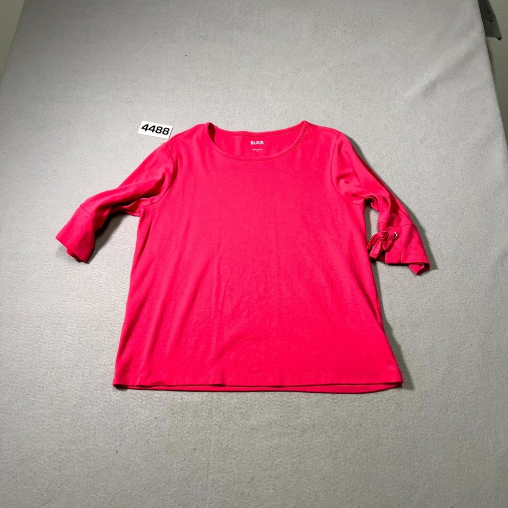 Blair T Shirt Womens Medium Red‎ Bow Cuff Sleeve Round Neck Streetwear Casual